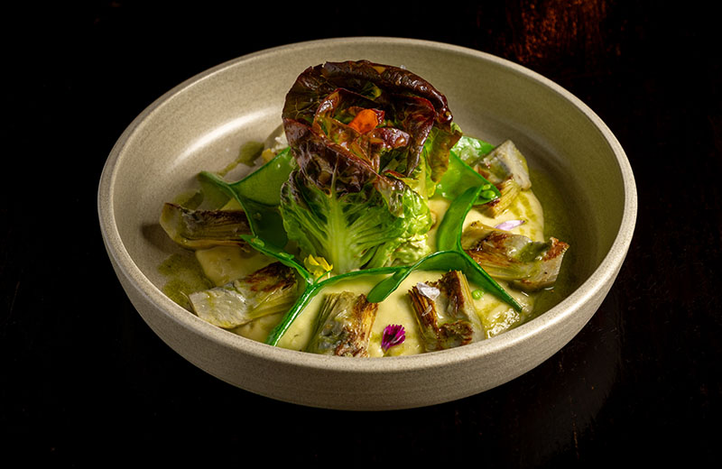 Restaurante Infame Madrid: ensalada verde con alcachofas