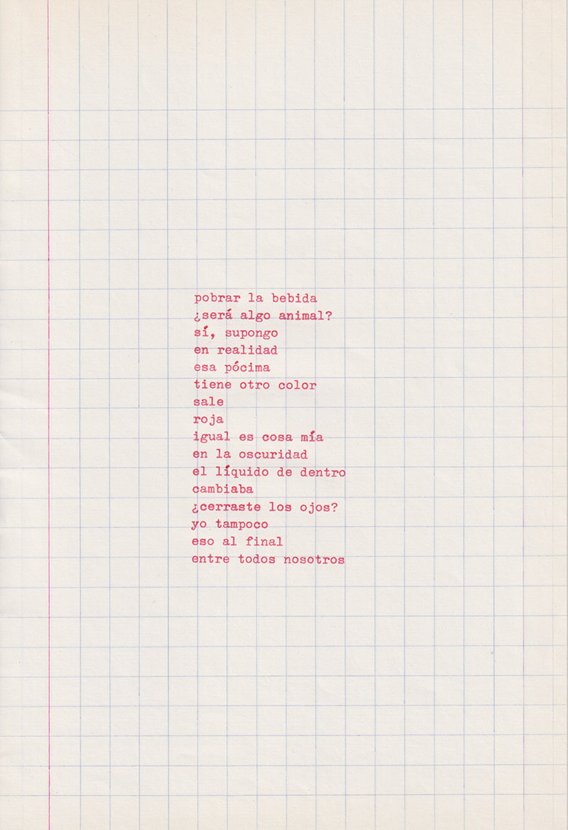 Sara García incorpora la hospitalidad en un texto mecanografiado sobre papel cuadriculado que recoge una conversación en torno a una bebida