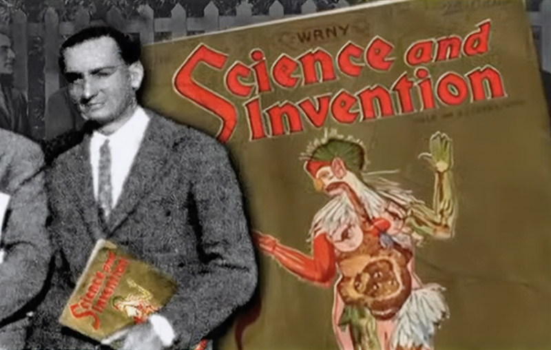 Imagen de Dalí delante de un poster de ciencia