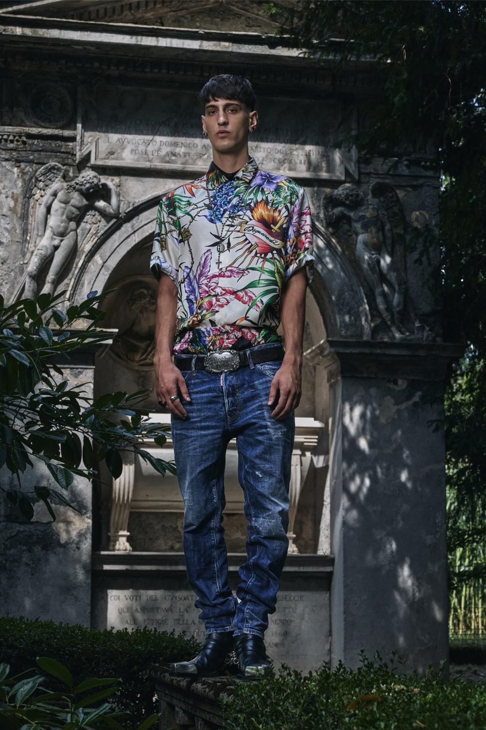 Dsquared2 SS27: la nueva masculinidad usa rosarios y cruces