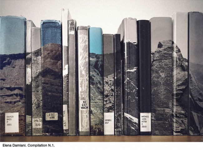 collage sobre lomos de libros